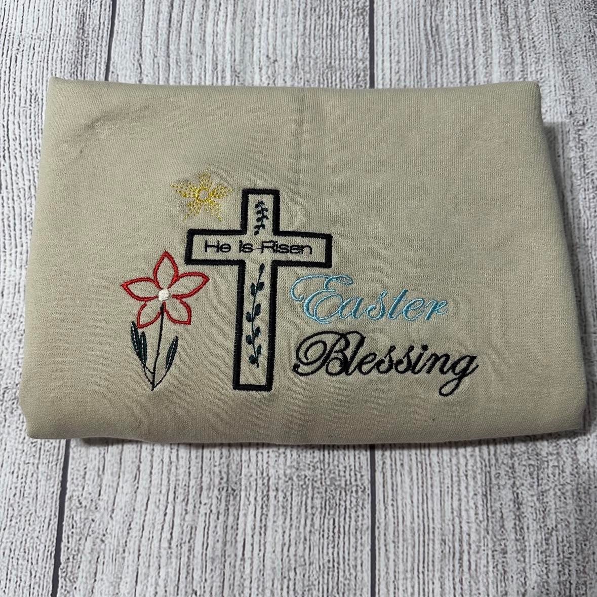 Easter Blessing embroidered  Sweatshirts;  Cross  Embroidered crewneck;  Easter embroidered  gifts - MrEmbroideryGifts