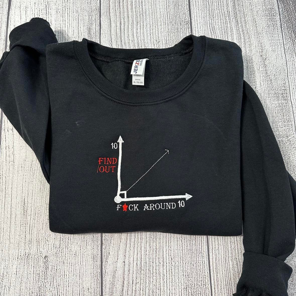 Fuck Around and Find out embroidered crewneck, Protected by fuck around and find out sweater, funny gifts her/him; Right Angle sweater - MrEmbroideryGifts