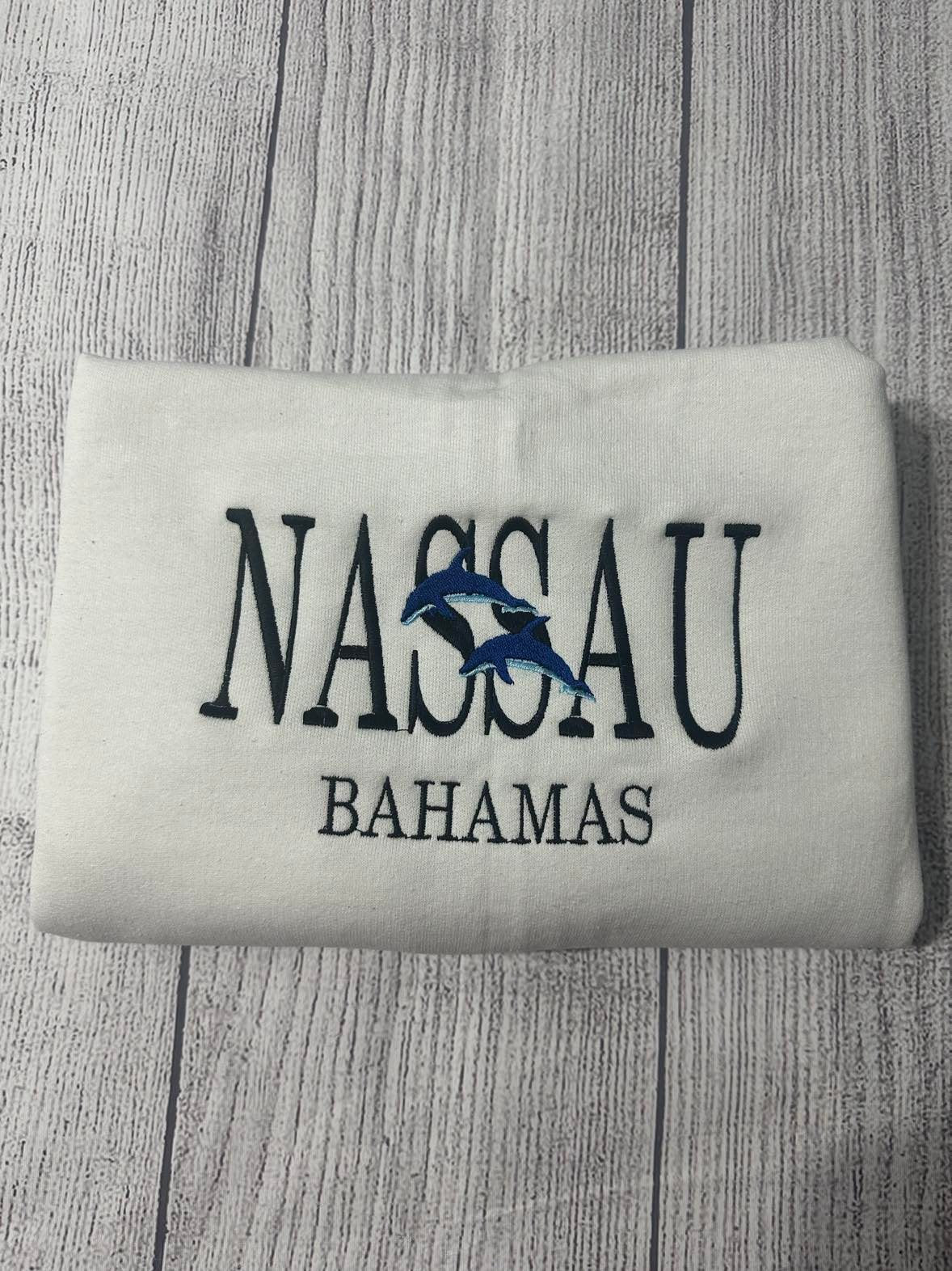 NASSAU BAHAMAS embroidered crewneck; Bahamas Crewneck perfect gift for Dolphin lovers