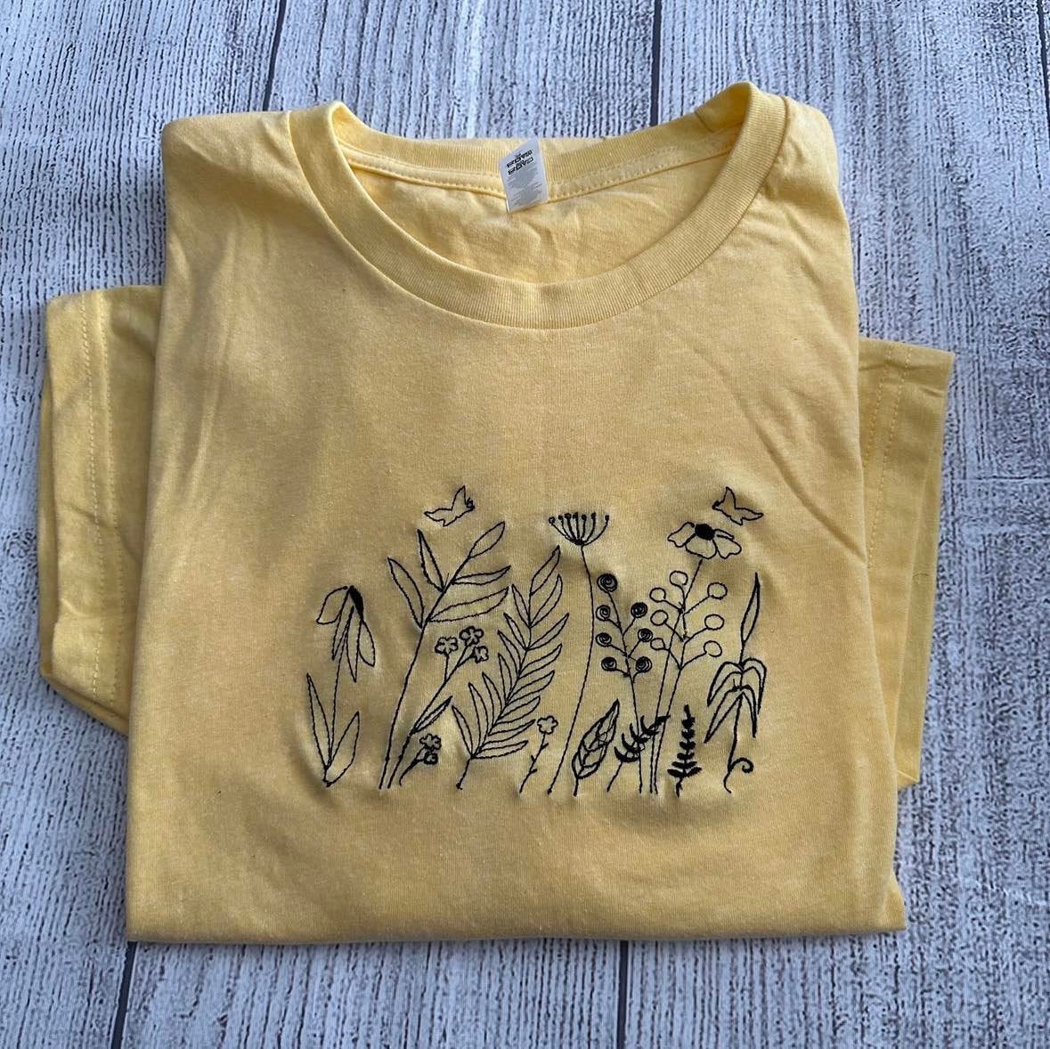 Wild flowers embroidered T-shirt; Floral embroidered tshirt; gift for her; Mother's gifts; nature lover shirt; botanical tshirt - MrEmbroideryGifts