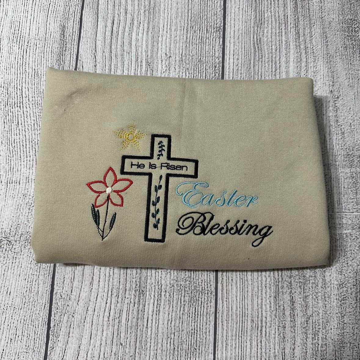 Easter Blessing embroidered  Sweatshirts;  Cross  Embroidered crewneck;  Easter embroidered  gifts - MrEmbroideryGifts