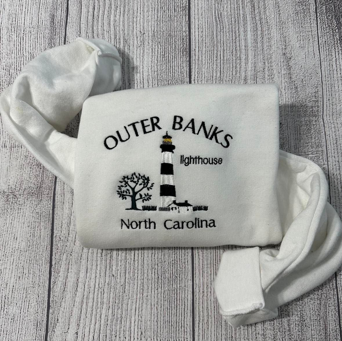 Outer Banks of North Carolina embroidered sweatshirt, North Carolina light house Sweatshirts, Outer banks light house crewneck - MrEmbroideryGifts