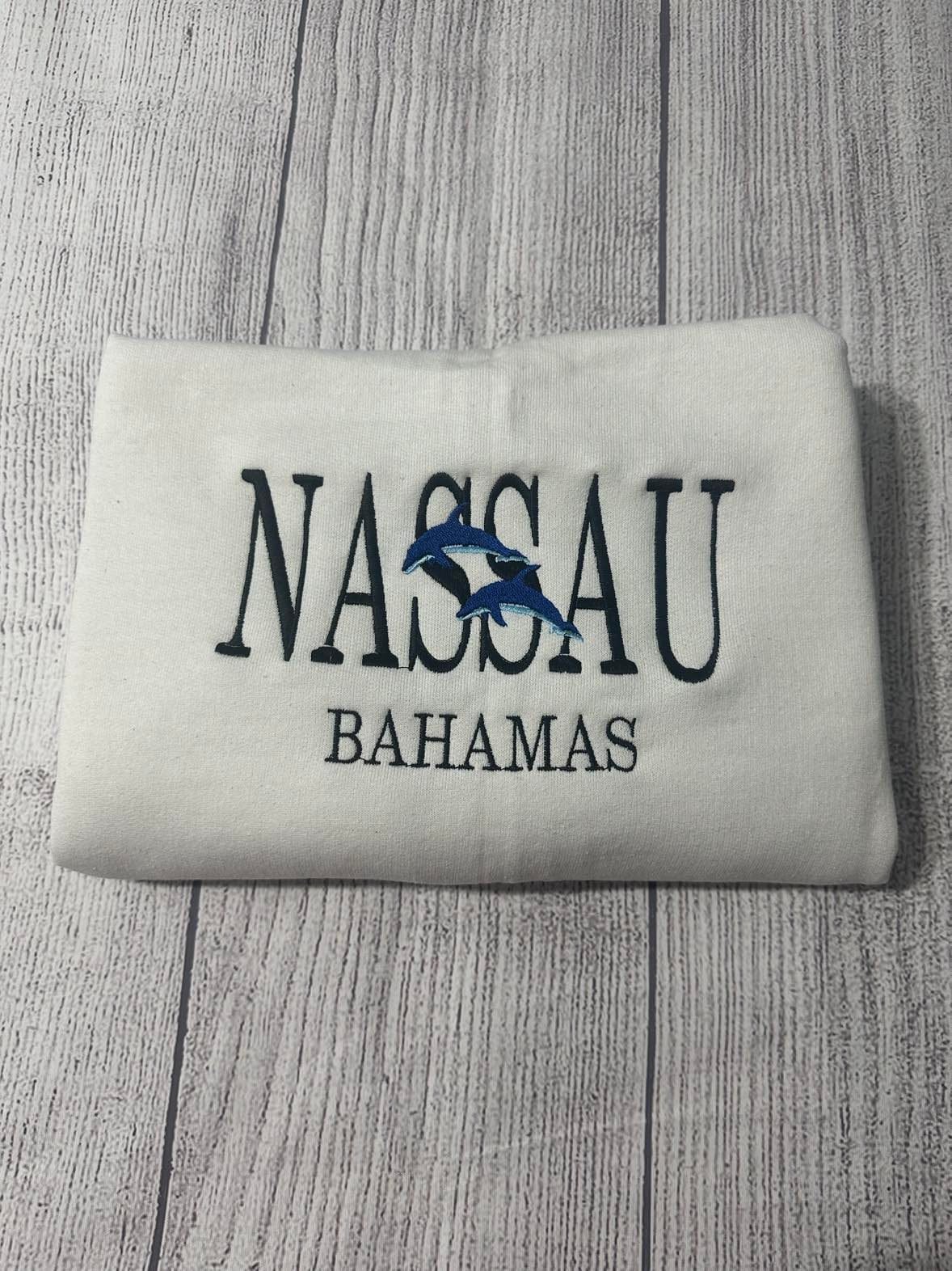 NASSAU BAHAMAS embroidered crewneck; Bahamas Crewneck perfect gift for Dolphin lovers