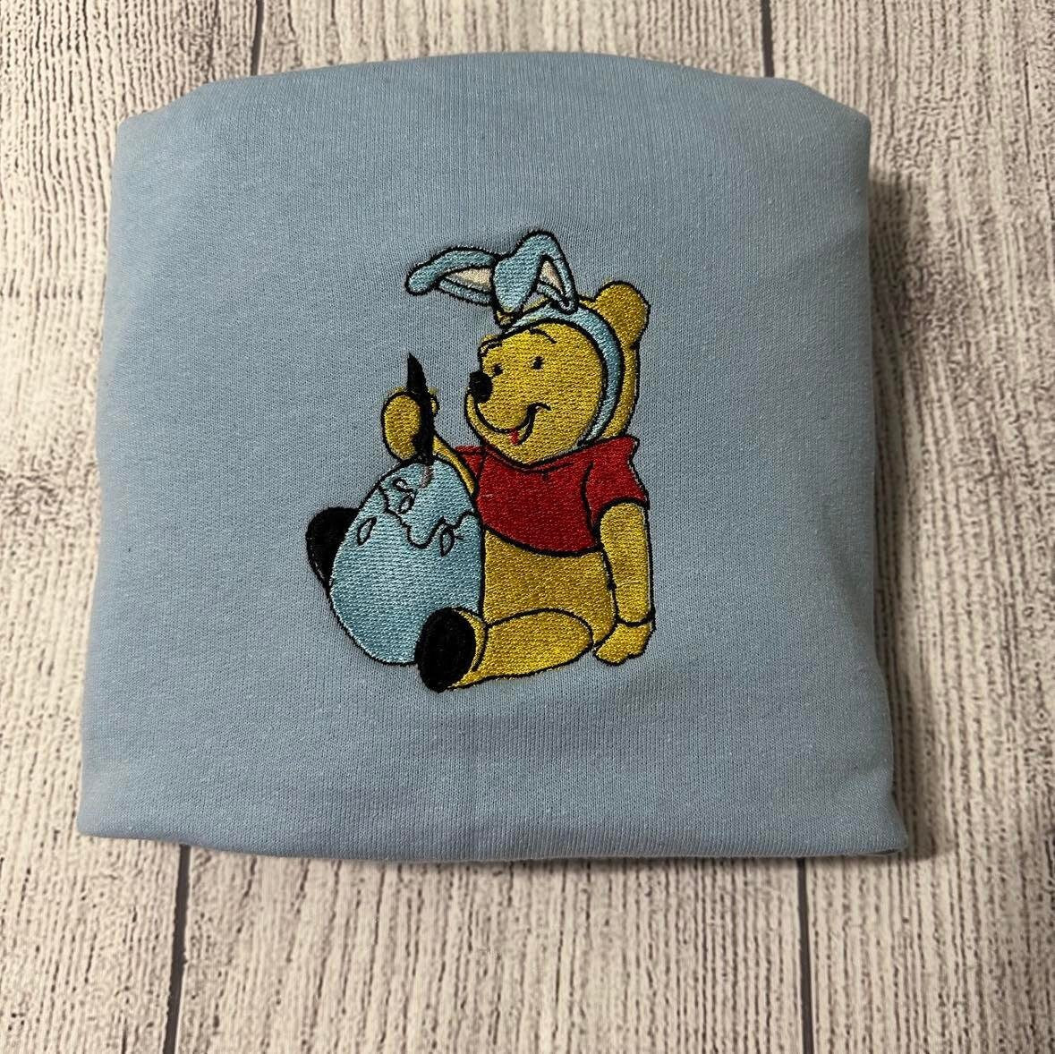 Easter Winnie the Pooh Embroidered sweatshirt; Winnie the Pooh crewneck; gift for her custom embroidery crewneck; Easter bunny winnie pooh - MrEmbroideryGifts