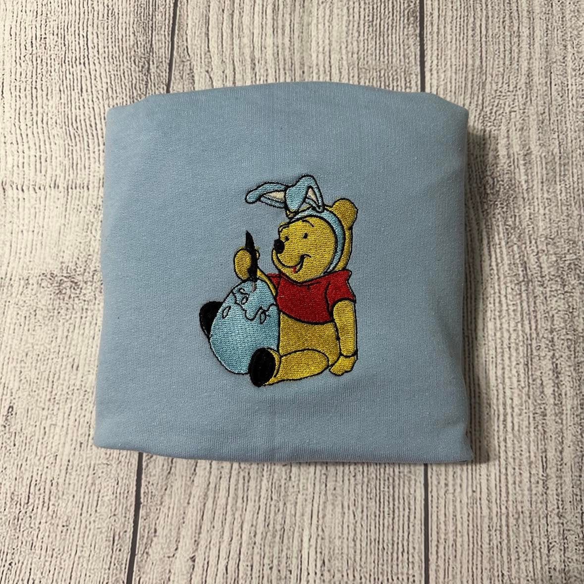 Easter Winnie the Pooh Embroidered sweatshirt; Winnie the Pooh crewneck; gift for her custom embroidery crewneck; Easter bunny winnie pooh - MrEmbroideryGifts